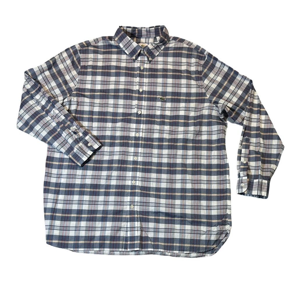 Lacoste mens 2XL XXL blue plaid regular fit woven cotton oxford button up shirt